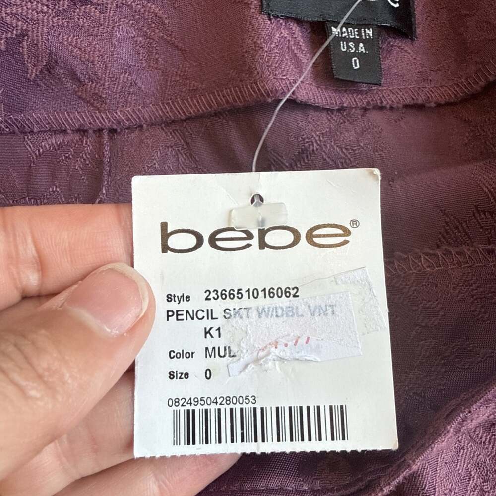 NWT Vintage Y2K 90s Bebe Purple Lace pencil skirt double Vented Slit Sz 0 - Picture 4 of 8